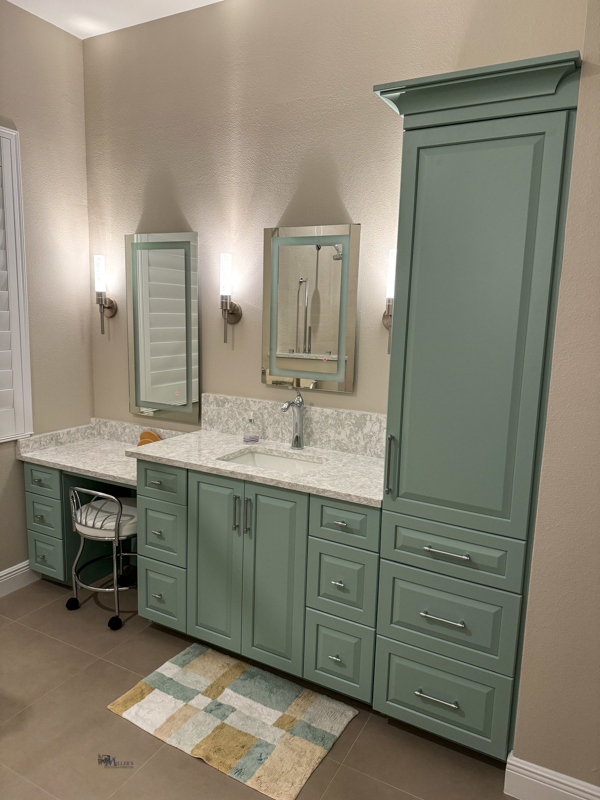 Small bathroom vanity custom built for a tight space